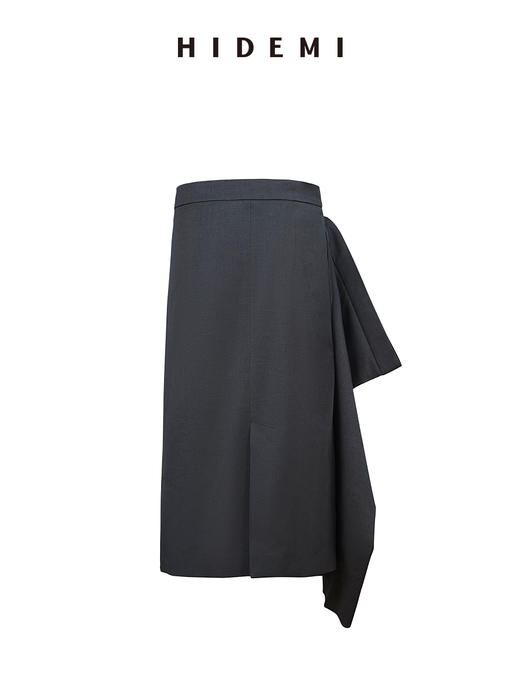 HIDEMI 进口绵羊毛黏胶氨纶混纺不对称堆叠设计感半身裙长裙 商品图7