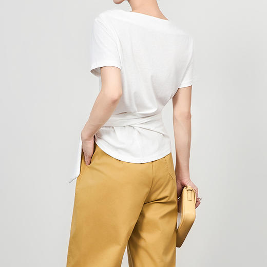 「高货wl」全新升级【铂金会员183/天猫239/差价56】(15416)洛诗琳小众设计不规则T恤2025夏季系带收腰显瘦短袖上衣女 商品图4