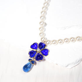 北京仓｜Gripoix Paris-Vintage-Pearl-经典珍珠 蓝花吊坠 项链［法国设计师］