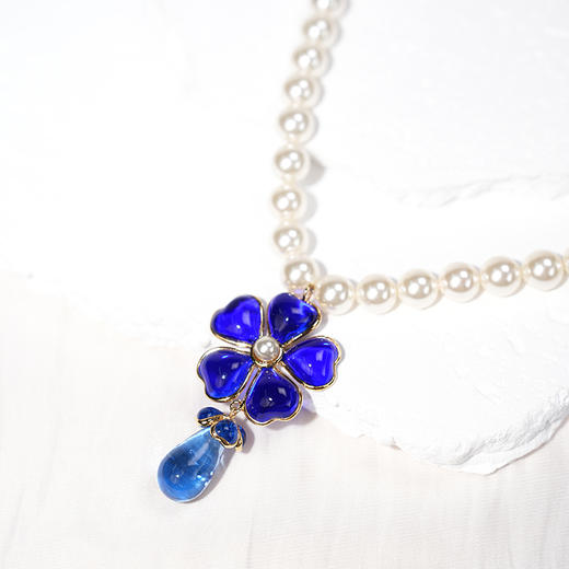 北京仓｜Gripoix Paris-Vintage-Pearl-经典珍珠 蓝花吊坠 项链［法国设计师］ 商品图0