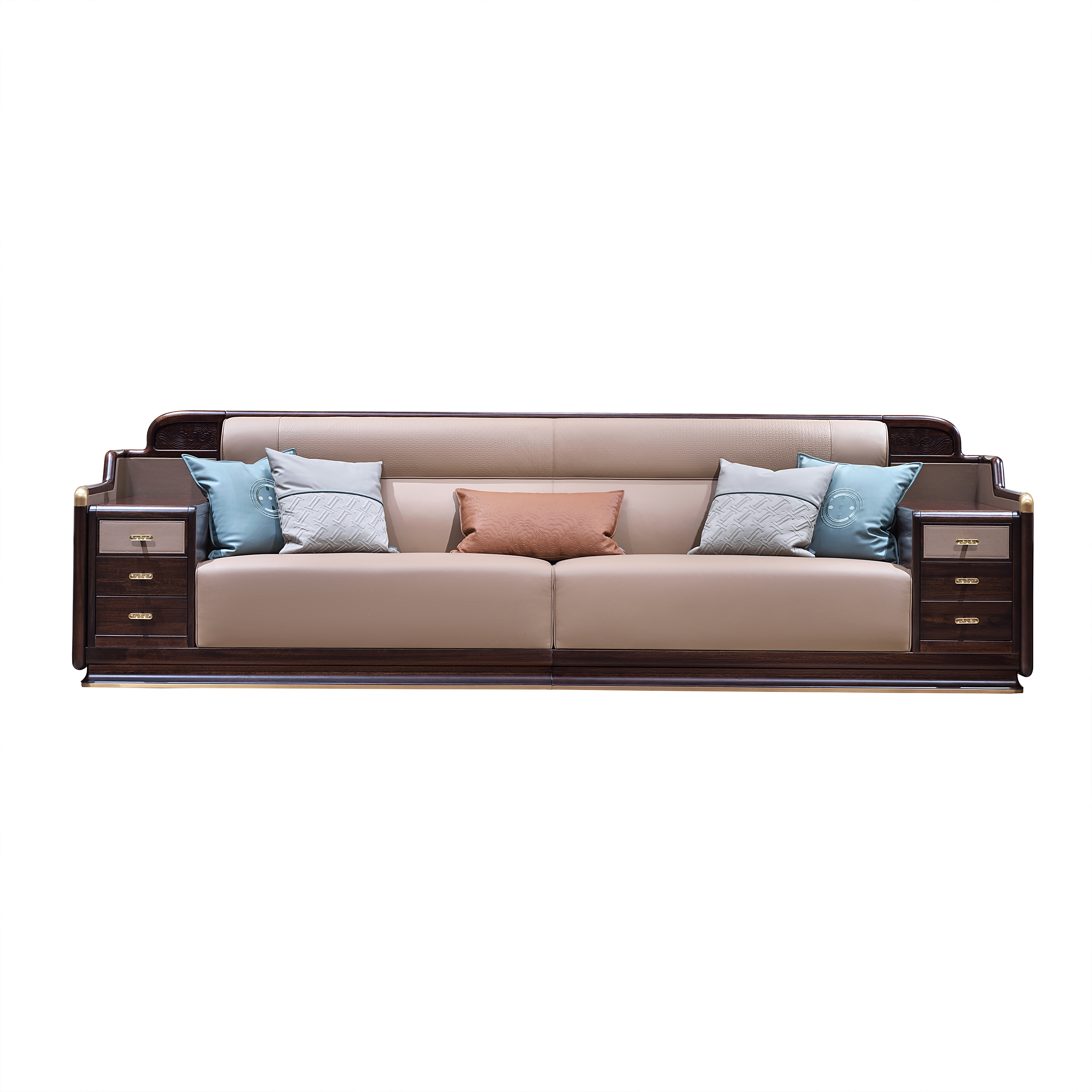 【新中式-四人位沙发KD-Y-T6016-4】黑檀/客厅/四人位/沙发