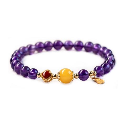 紫气东来蜜蜡珍珠紫水晶手串6mm 商品图4