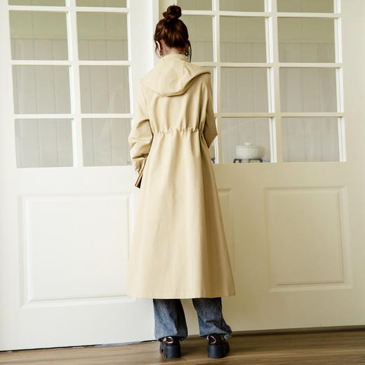 谜底气质长风衣女士2025秋季新款优雅通勤连帽宽松外套257ME7723 商品图2