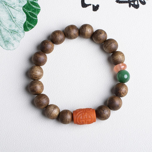 xy0487沉香+南红寿字大桶珠手串 商品图1