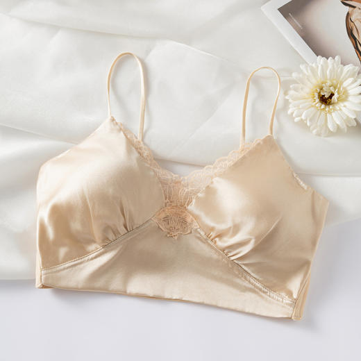 丁摩 里外桑蚕丝背心式文胸真丝法式内衣女轻薄款无排扣花边胸罩女5ZF-2610 商品图6