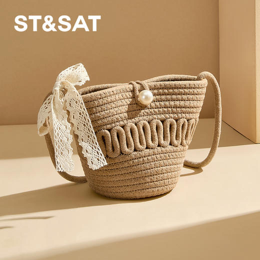 星期六森系蕾丝蝴蝶结草编斜挎单肩包SSD521A02X 商品图7