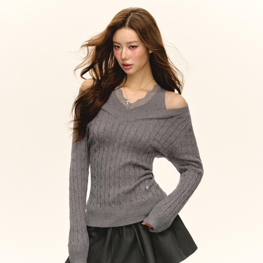 Ariseism 美式复古拼接蕾丝花边假两件毛衣女秋季新款上衣 商品图1