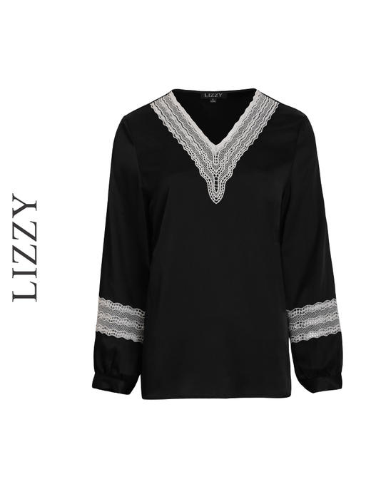 LIZZY 复古优雅百搭通勤弹力缎真丝刺绣V领衬衫7401 商品图5