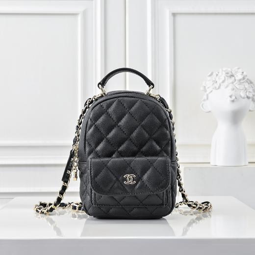 香奶奶   24p  早春度假系列   银扣链条    背包双肩包  女款  黑色（HH） 商品图0