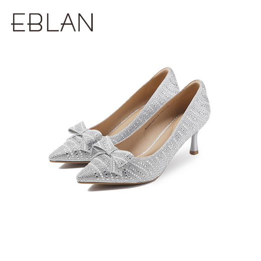 2楼伊伴2025年秋季星河感闪钻鞋面舒适压印垫脚高跟单鞋B25461621 商品图4