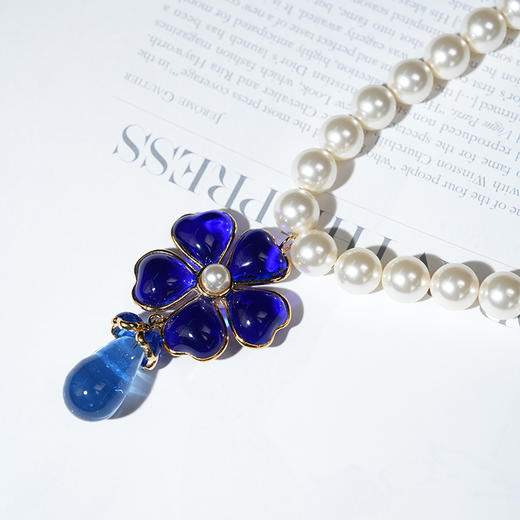 北京仓｜Gripoix Paris-Vintage-Pearl-经典珍珠 蓝花吊坠 项链［法国设计师］ 商品图3