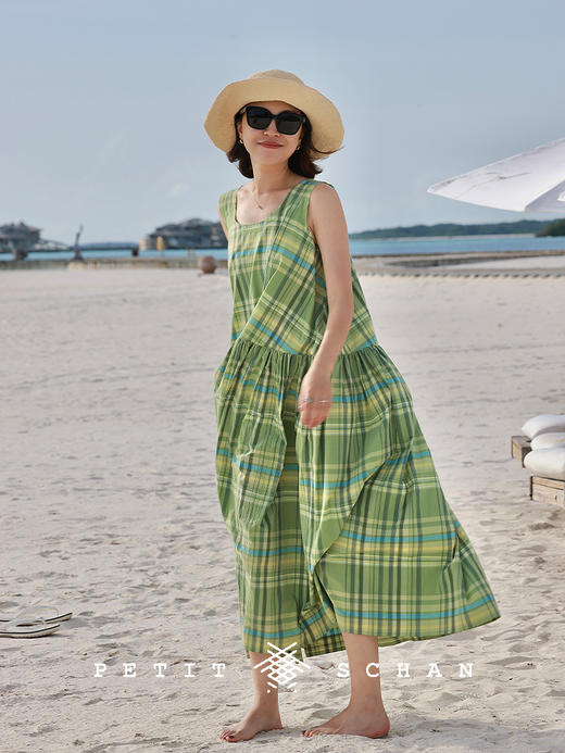 PETIT SCHAN小闪 CLO#874 Kikujiro's Summer 菊次郎的夏天 一千零一夜系列棉桑蚕丝格纹连衣裙 商品图3