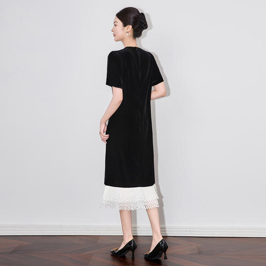 「高货wl」全新升级【铂金会员422/天猫569/差价147】(13025)洛诗琳真丝丝绒撞色拼接连衣裙2025夏季气质优雅显瘦裙子 商品图1