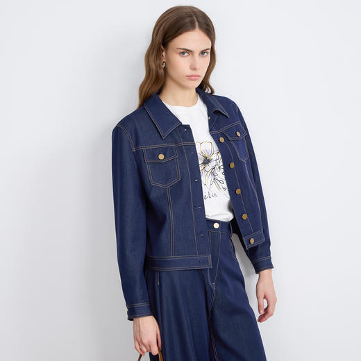 EITIE爱特爱简约早秋复古通勤时尚短款翻领牛仔2025秋季新款外套C2503808 商品图3