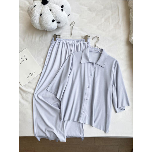 面料黑科技！敏感肌福音 翻领八分裤居家服套装 自由随心裁工艺 提花雀网布 细腻贴肤 柔软透气 商品图0