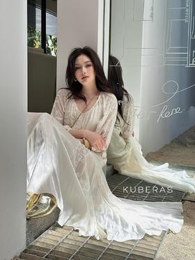 法式鱼尾植绒拼接长裙送防透吊带