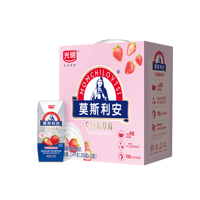 【自营】光明莫斯利安草莓酸酪200g*12瓶整箱