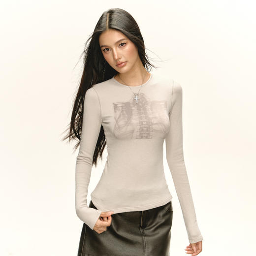 Ariseism 美式复古设计感长袖T恤女秋季新款辣妹修身上衣 商品图2