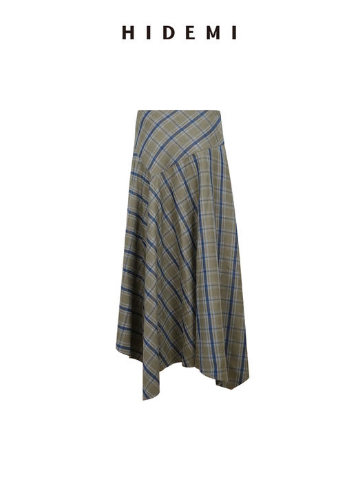 HIDEMI 极简色织格纹拉绒不对称伞状半身裙 商品图8