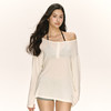 Ariseism 美式复古薄款微透长袖T恤女秋季新款辣妹露肩宽松上衣 商品缩略图0