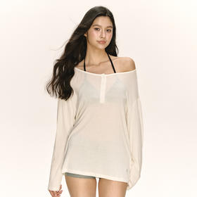 Ariseism 美式复古薄款微透长袖T恤女秋季新款辣妹露肩宽松上衣