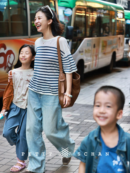 PETIT SCHAN小闪 CLO#870 Sail 风帆 亚麻混纺条纹短袖套头衫 商品图1