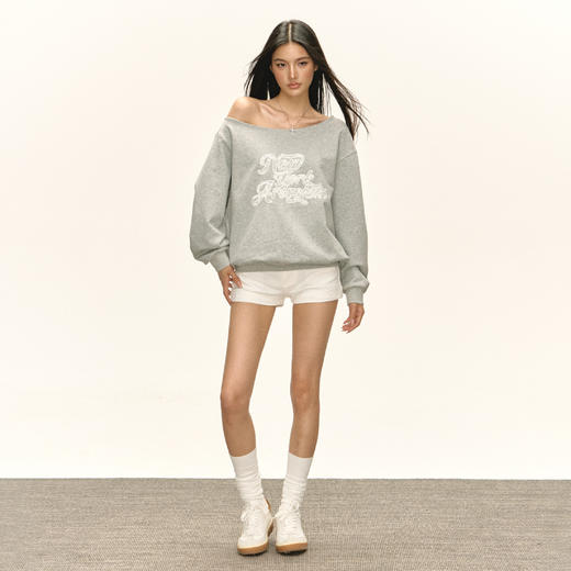 Ariseism 美式复古斜肩长袖卫衣女秋季新款宽松上衣 商品图3