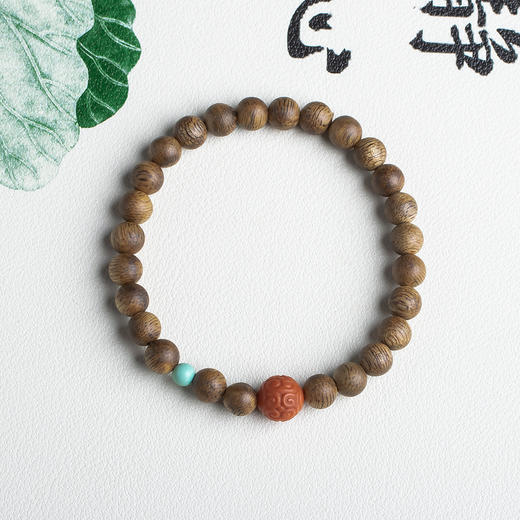 xy0482沉香+南红回纹珠绿松石手串 商品图1