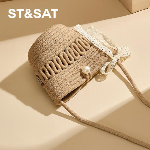 星期六森系蕾丝蝴蝶结草编斜挎单肩包SSD521A02X 商品图8