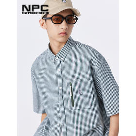 NPC潮牌胸前口袋拉链泡泡纱格纹短袖衬衫休闲舒适透气NP33SH27