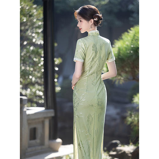 绿色旗袍高端气质少女新中式夏季提花3715 商品图4