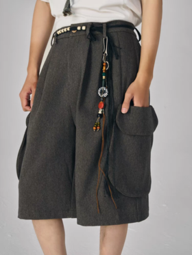 共和GongheRepub/GH24035/宽松复古阔腿裤 提花夏季中裤