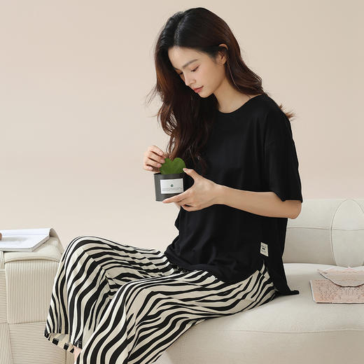 丁摩 睡衣女夏【纯棉】薄款短袖高级感可外穿家居服夏天女士睡衣套装5ZF-63015 商品图1
