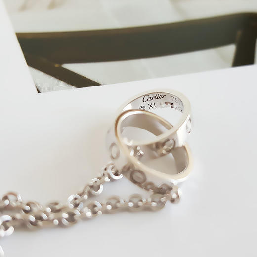 【95新】Cartier卡地亚LOVE系列B7212500 18K白金双环LOVE项链女士现售价：7800！130725TJ33 商品图4