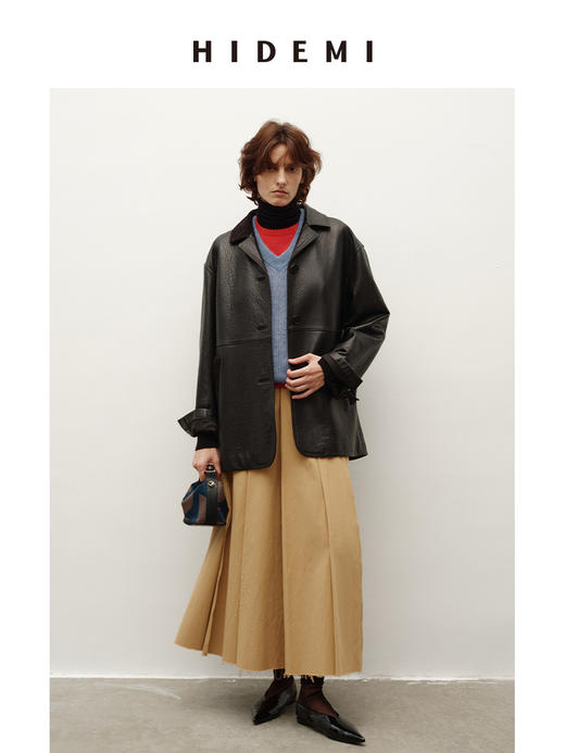 HIDEMI 进口加厚斜纹百分百自然棉百褶压褶半身毛边长裙半身裙 商品图5