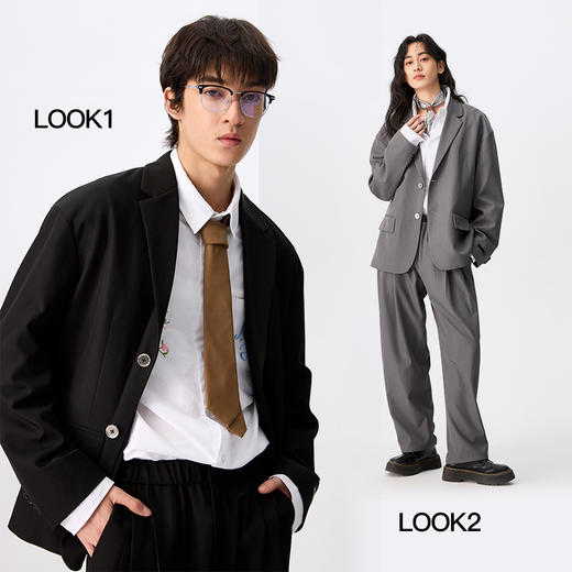 NPC潮牌老钱风刺绣落肩廓形西服西裤套装男随性金属扣NP4CJR08 商品图4