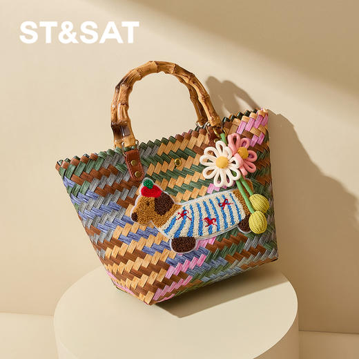 星期六竹节手柄多彩编织托特包SSD521A02Y 商品图2