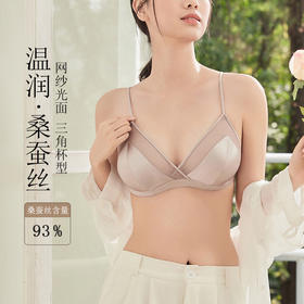丁摩 法式内衣三角杯透纱网眼无钢圈文胸桑蚕丝薄款透气舒适真丝胸罩女5ZF-988