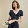 西遇扭结蕾丝花边V领法式碎花连衣裙女秋季新款收腰显瘦长裙V0051168 商品缩略图2