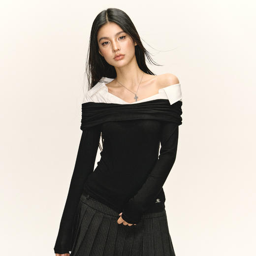 Ariseism 美式复古设计感假两件长袖T恤女秋季新款上衣 商品图2