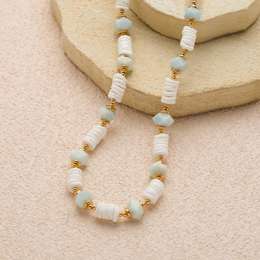 Manreya玛芮雅晨露琉光天然石项链串珠颈链女蓝色小众锁骨链气质|天然石，铜镀金，长度：39+5cm 商品图5