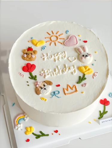 可爱狗狗兔兔熊熊小动物卡通手绘蛋糕-低糖处理无添加 商品图0
