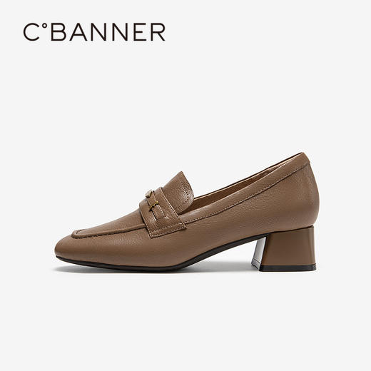 千百度羊皮粗跟乐福鞋女通勤高跟鞋舒适单鞋A25480804 商品图2