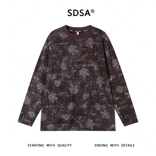 T4430SDSA秋季新款男士痞帅美式玫瑰花印花圆领长袖T恤复古百搭时尚 商品图1