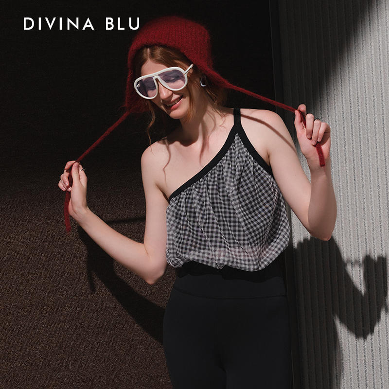 预售8月1号发货DIVINABLU丹麦系列迪唯纳格子背心M110