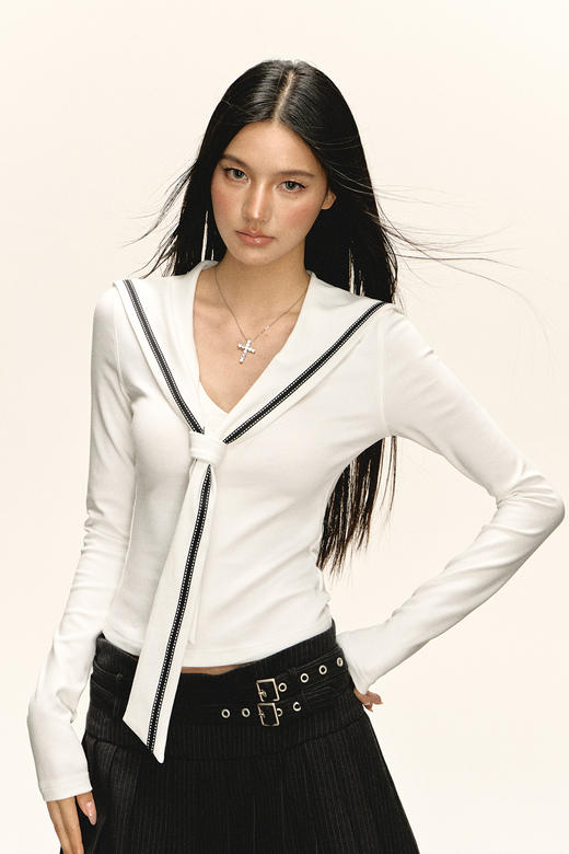 Ariseism 美式复古设计感海军风针织长袖T恤女秋新款辣妹修身上衣 商品图5