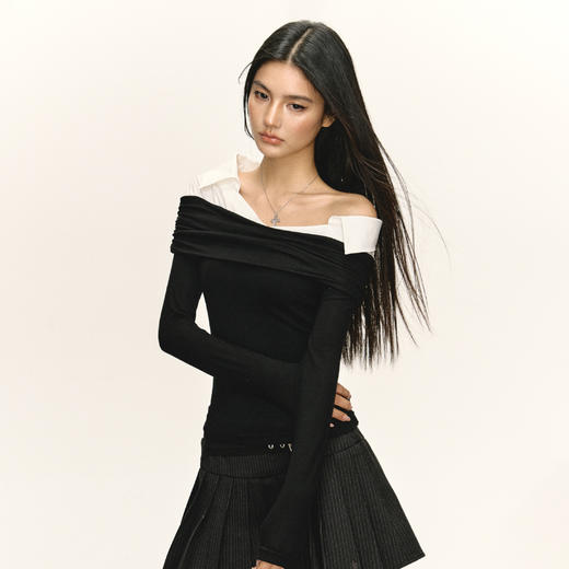 Ariseism 美式复古设计感假两件长袖T恤女秋季新款上衣 商品图3