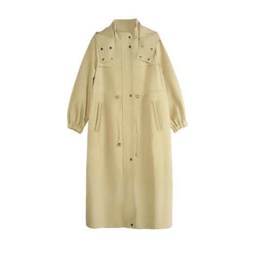 谜底气质长风衣女士2025秋季新款优雅通勤连帽宽松外套257ME7723 商品图4