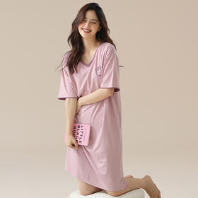 丁摩 睡裙女夏款莫代尔短袖V领可外穿家居服夏天薄款女士睡裙5ZF-22565