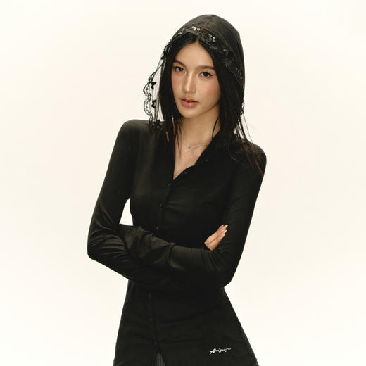 Ariseism 美式复古头纱蕾丝帽子长袖T恤女秋季新款辣妹修身上衣 商品图4